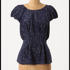 Anthropologie trace the stars Maeve blouse puff sleeve xs 2 small  constellation